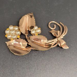 Vintage Rose gold washed Floral brooch Pin 1940's